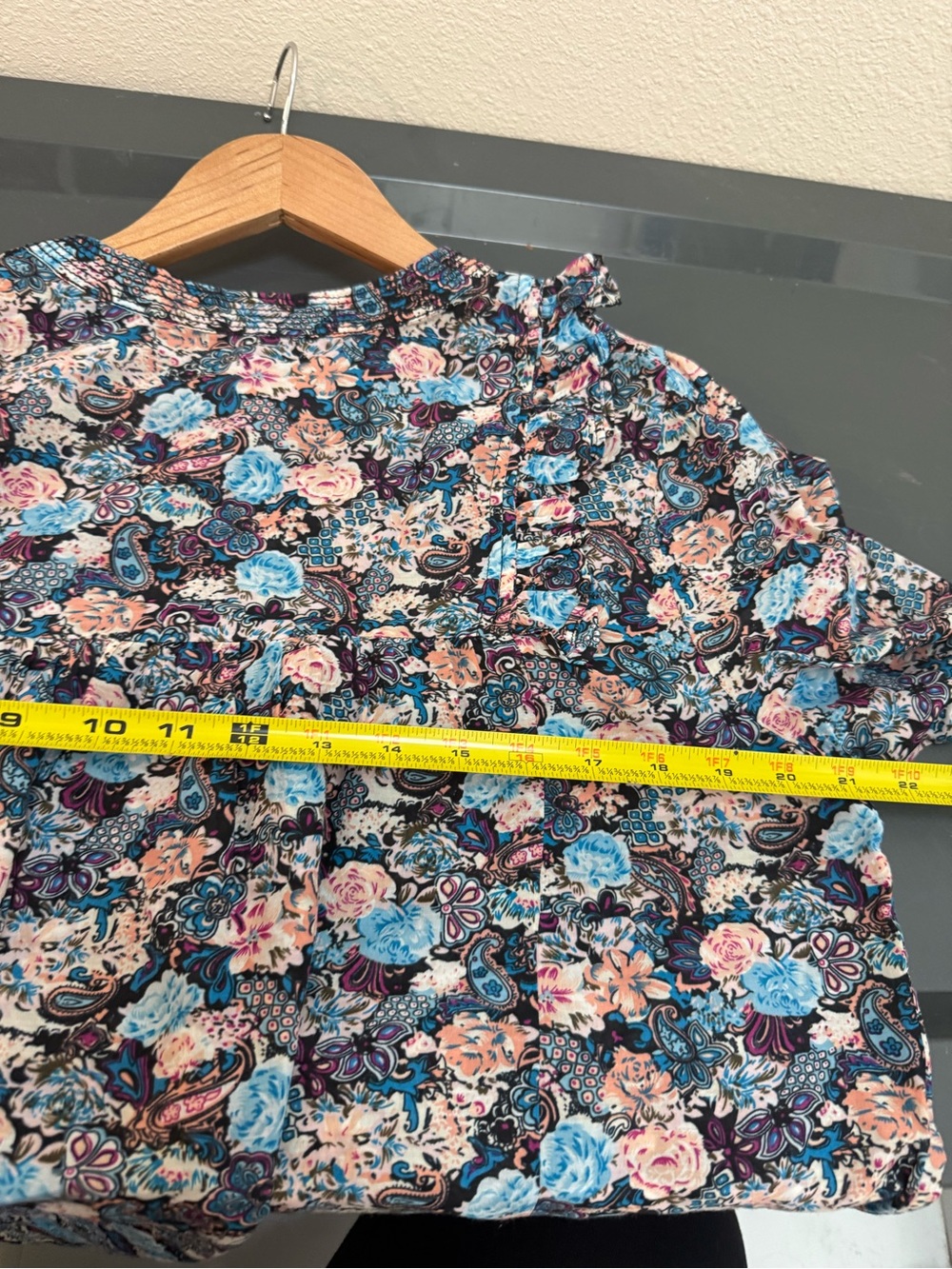 J. Crew Navy Floral Ruffle-Trim Long-Sleeve Blouse - Picture 6 of 7